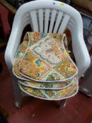Parcel of plastic outdoor garden chairs and vintage deckchairs
