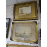 Two antique watercolours, one depicting Red Wharf Bay and the other windswept fishermen