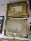 Two antique watercolours, one depicting Red Wharf Bay and the other windswept fishermen