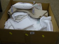 Box of vintage linen