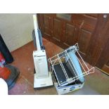 Panasonic MC-E44 upright vacuum cleaner and a box containing HP printer, halogen heater etc E/T