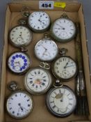 Collection of vintage pocket watches including a silver cased example