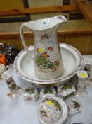 Comprehensive washbasin and jug set and associated items