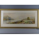 T SEYMOUR watercolour - Highland lake scene with yachts and fishermen with boat on the shore, 26 x