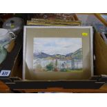 Small box of framed watercolours, pictures and prints