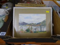 Small box of framed watercolours, pictures and prints