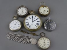 Collection of vintage pocket watches, some silver cased, a white metal Goliath and a silver fob