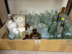 Box of old soda, chemical and other bottles