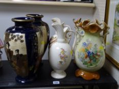 Pair of Oriental decorated vases and Staffs vases etc