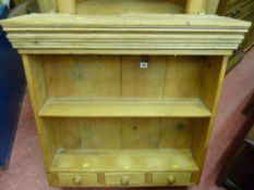 Antique style pine wall rack with lower frieze drawers
