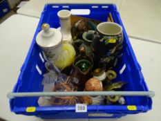 Crate of mixed porcelain, glassware, pottery etc