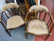Pair of early 20th Century tub armchairs with 'H' stretchers