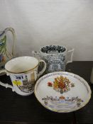 'God Speed the Plough' two handled mug and two commemorative items by Doulton and Aynsley