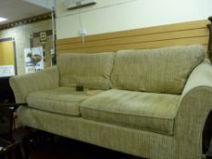Modern two seater lounge settee in wheat coloured upholstery