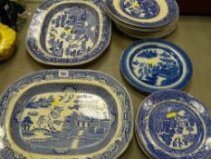 Good quantity of Willow and other blue and white dinnerware