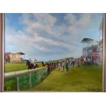 RHYS JENKINS oil on canvas - horse racing scene, signed, 60 x 75 cms