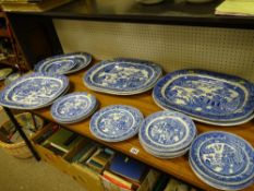 Excellent blue and white meat platters and accompanying plates