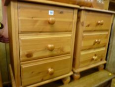Pair of modern pine three drawer bedside chests