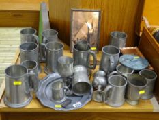 Large parcel of pewter and similar tankards etc