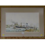 T H DRINKWATER coloured print - the SS Atreus and other shipping in the Mersey with Liver