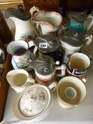 Collection of Victorian and other jugs, a Royal Crown Derby floral decorated teapot etc