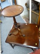Stag type mahogany two tier side table and a reproduction tray top wine table on tripod ball and