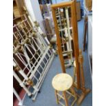 Vintage style pine cheval dressing mirror and a light wood stool