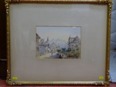 J C OLDMEADOW RA watercolour - continental Alp village scene, 18 x 25 cms