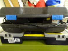 Cased Jewson cordless drill and a compartment organizer with various fixings etc E/T