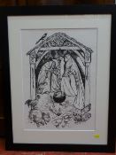 MARGARET JONES pen and ink illustration for the book 'Culhwch ac Olwen', 48 x 34cms