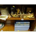 Parcel of mixed brassware, ebony elephants, quantity of vintage books etc