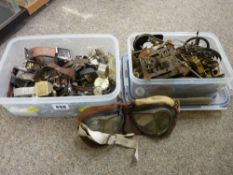 Two plastic crates of mainly vintage lady's and gent's wristwatches and parts, clock cogs and