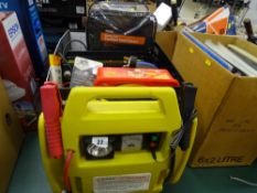 Nikkai three in one jump starter and a box containing Absaar 20amp battery charger etc E/T