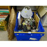 Crate of mixed items including electroplate, binoculars, porcelain etc
