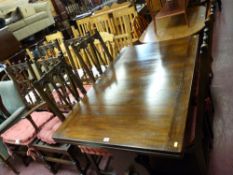 Good Priory style oak refectory draw leaf dining table and eight (six plus two) Gothic type high
