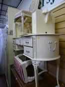 Cream French style bedroom suite of two door wardrobe, five drawer chest, triple mirrored dressing