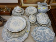 Quantity of Asiatic Pheasant dinnerware including tureens and a large Victorian Willow pattern jug