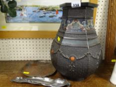 Oriental bronze vase with champleve enamel decoration and cornelian buttons, an Arts & Crafts pewter