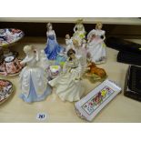 Several Royal Doulton and Coalport lady figurines and other decorative china items