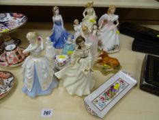 Several Royal Doulton and Coalport lady figurines and other decorative china items