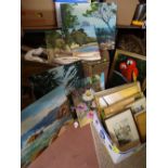 Box of paintings and prints incl Pip Holloway etc