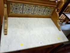 Vintage marble topped pine washstand with ceramic tile back