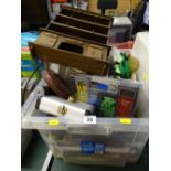Tub of various garage items and hand tools etc