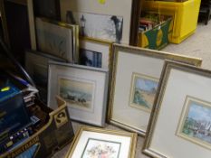 Parcel of paintings, prints including a pair of watercolours signed M CHAPMAN etc