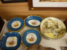 Royal Doulton 'Gaffers' fruit bowl (damaged) and a Paladin china bird decorated fruit set
