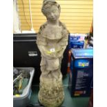 Garden statue of a lady with dove, approx 33 ins high