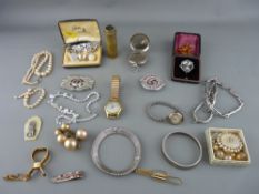 Nine carat gold cased lady's watch and a padlock clasp, vintage costume jewellery, miniature brass