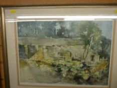 GWILYM JOHN BLOCKLEY limited edition (26/550) print - stone built farmstead, signed in pencil, 36