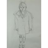 SIR KYFFIN WILLIAMS RA pencil drawing - full sized portrait of a young school girl in winter coat,