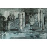 JOHN PIPER framed coloured print - architectural study of Caernarfon Castle, 33 x 49cms